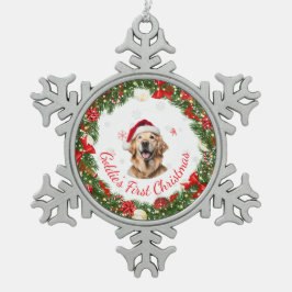 フローラ初めてのクリスマスクラシックペット用記念品 スノーフレークピューターオーナメント