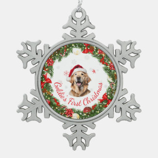 フローラ初めてのクリスマスクラシックペット用記念品 スノーフレークピューターオーナメント