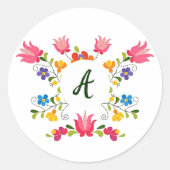 フローラ刺繍モノグラムクラシックラウンドステッカー ラウンドシール (正面)