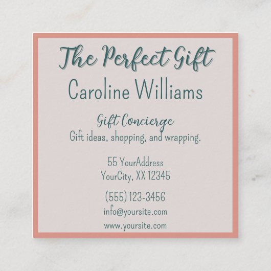 フローラ包まれた贈り物ピンク緑 スクエア名刺 (裏面)