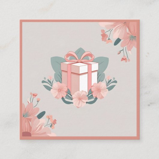 フローラ包まれた贈り物ピンク緑 スクエア名刺 (正面)