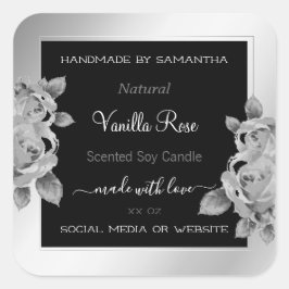 フローラ包装ラベル白黒銀 スクエアシール