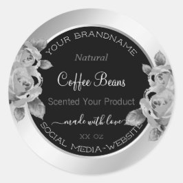 フローラ包装ラベル白黒銀 ラウンドシール