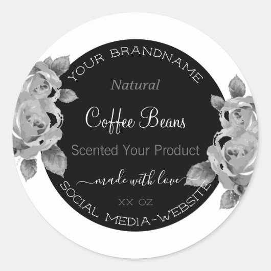 フローラ包装ラベル白黒銀 ラウンドシール (正面)