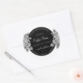 フローラ包装ラベル白黒銀 ラウンドシール (封筒)