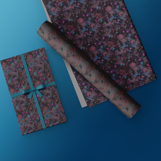フローラ包装紙 – 濃い抽象芸術花デザイン ラッピングペーパーシート