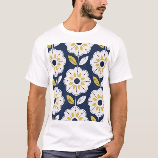 フローラ北欧スタイルシームレスパターン Tシャツ (正面)
