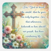 フローラ十字架ヨハネ3:16聖書の復活祭 スクエアシール (正面)