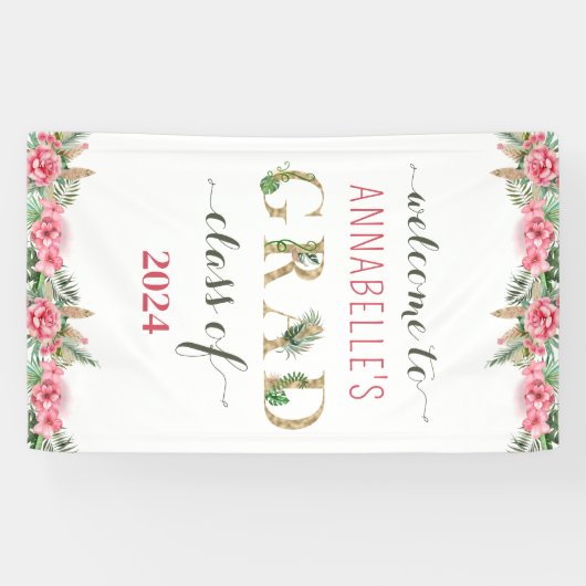 フローラ卒業ルアウ(ハワイ式宴会)クラス2024へようこそ 横断幕 (横)