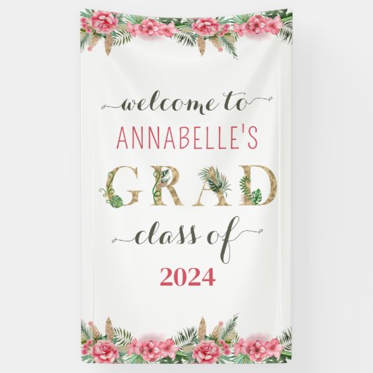 フローラ卒業ルアウ（ハワイ式宴会）クラス2024へようこそ 横断幕 (縦)