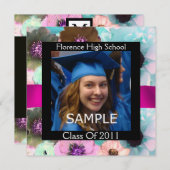 フローラ卒業写真テンプレートモノグラム 招待状 (正面/裏面)