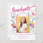 フローラ卒業写真ピンク文字卒業会 招待状 (正面)