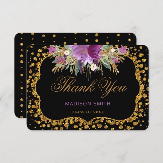 フローラ卒業感謝状金ゴールドグリッター紙吹雪 案内状 (正面/裏面)