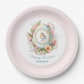 フローラ卵バードピンクヴィンテージファミリー名イースター ペーパープレート (正面)