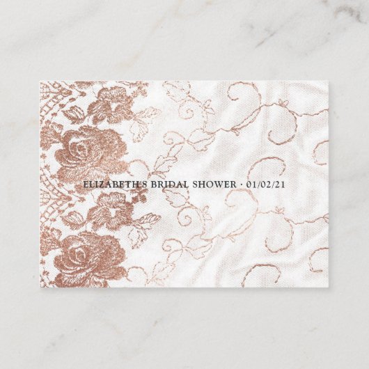 フローラ及びレースブライダルシャワーディスプレイシャワー エンクロージャーカード (裏面)