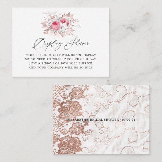 フローラ及びレースブライダルシャワーディスプレイシャワー エンクロージャーカード (正面/裏面)