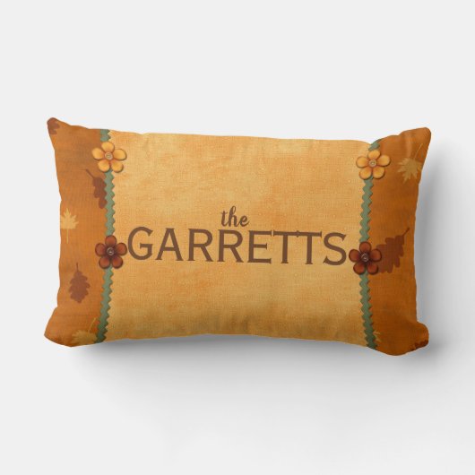 フローラ可愛いタンとブラウンの名字ギャザー秋 ランバークッション (裏面)