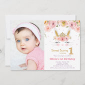 フローラ可愛いバニーラビット1stバースデーフォト 招待状 (正面)