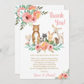 フローラ可愛い森（き）の動物たち赤ちゃんシャワーガール サンキューカード (正面/裏面)