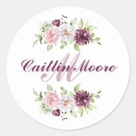 フローラ名かわいらし&イニシャルモノグラムのステッカー ラウンドシール