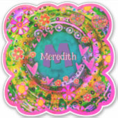 フローラ名とイニシャルのインスピレーションの楽しさパーソナライズ シール (正面)