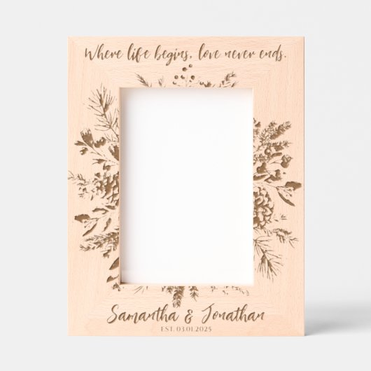 フローラ名前をカスタムするカップルChristmas Photo Keepsake レーザー彫刻フレーム (正面)