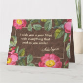 フローラ名前をカスタムするフォトブラウン誕生日ギフトカード カード (裏面)