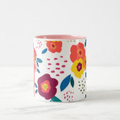 フローラ名前をカスタムする模様コーラルパーソナライズされた ツートーンマグカップ (中央)