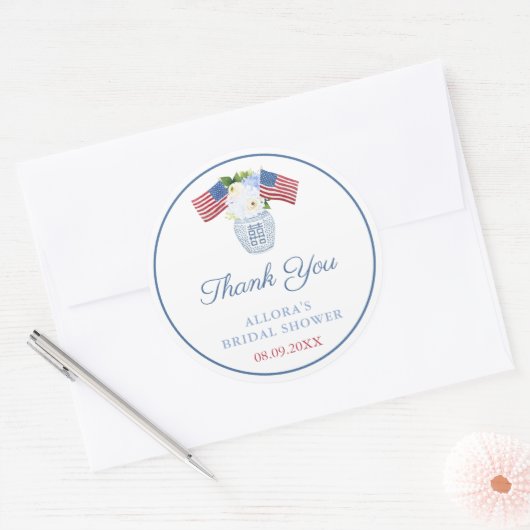 フローラ名門私立校風のアメリカ国旗の赤ちゃんシャワーありがとう ラウンドシール (封筒)