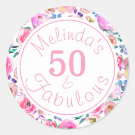 フローラ名50と素晴らしいピンクパープルバラ ラウンドシール