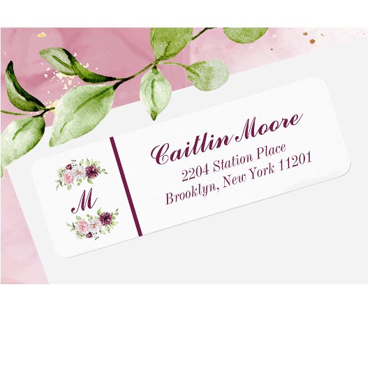 フローラ名&モノグラム差出人住所ラベル ラベル