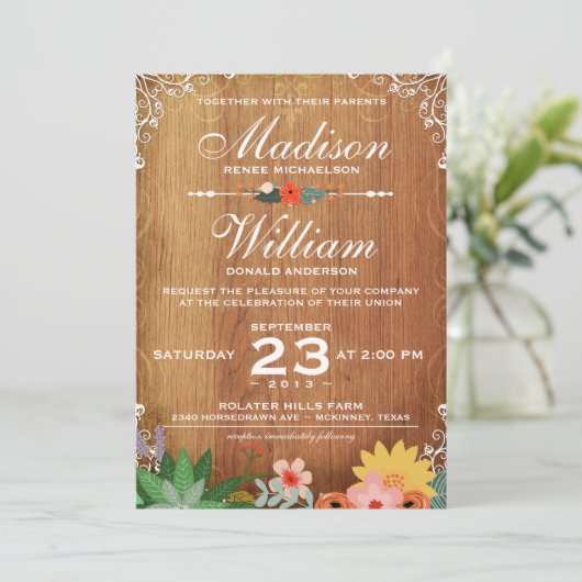 フローラ吸汁素朴結婚式招待状 招待状 (スタンド正面)