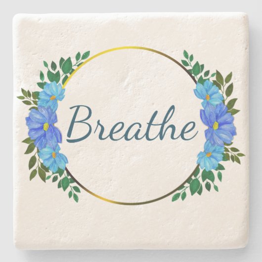 フローラ呼吸ブルー文字リラックスリマインダー奨励 ストーンコースター (正面)