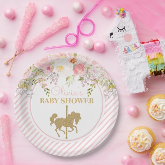 フローラ回転木馬メリーが赤ちゃんシャワーを浴びる ペーパープレート (パーティー)