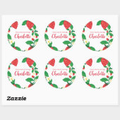 フローラ図解入りの、写真付きのイチゴ ラウンドシール (シート)