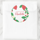 フローラ図解入りの、写真付きのイチゴ ラウンドシール (バッグ)