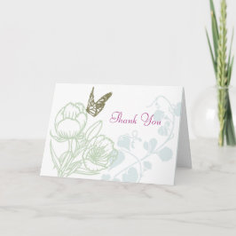 フローラ図解入りの、写真付きのー&バタフライ春の結婚式 サンキューカード