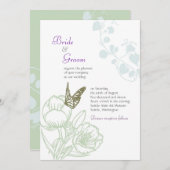 フローラ図解入りの、写真付きのー&バタフライ春の結婚式 招待状 (正面/裏面)