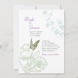 フローラ図解入りの、写真付きのー&バタフライ春の結婚式 招待状