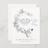 フローラ図解入りの、写真付きの植物性ベビー足妊娠 案内状 (正面/裏面)