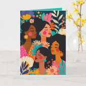 フローラ国際的ターコイズ女子デー カード (黄色い花)