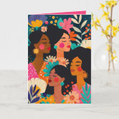 フローラ国際的ピンクウィメンズデー カード (黄色い花)