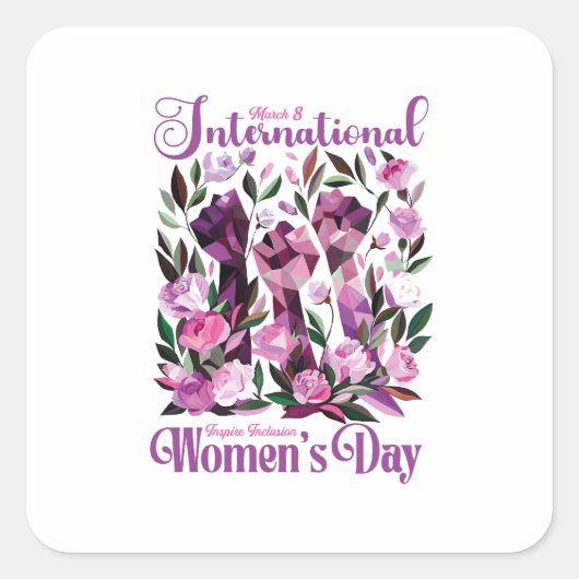 フローラ国際的拳の女の日3月8日 スクエアシール (正面)