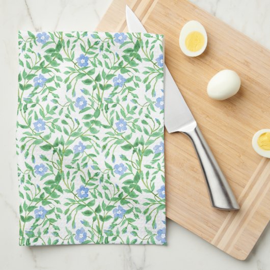 フローラ国 – スタイルブルーペリウィンクルパターン キッチンタオル (四つ折り)