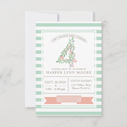 フローラ園 |最初の誕生日パーティーの招待 招待状 (正面)