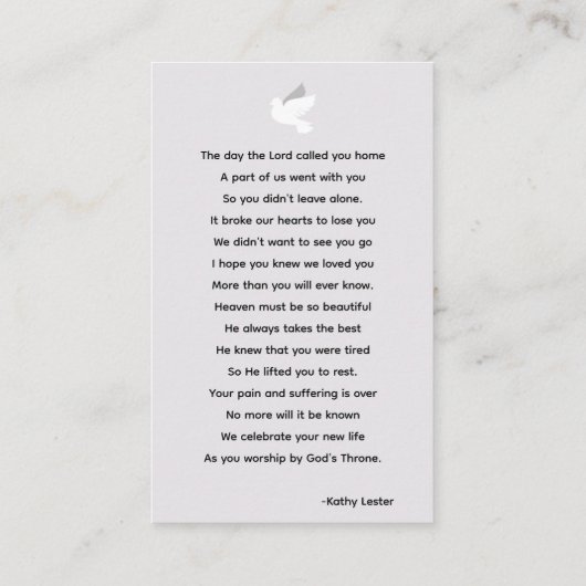 フローラ土葬記念祈りの言葉フォトカード 名刺 (裏面)