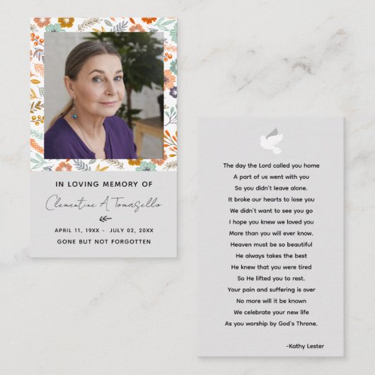 フローラ土葬記念祈りの言葉フォトカード 名刺 (正面/裏面)