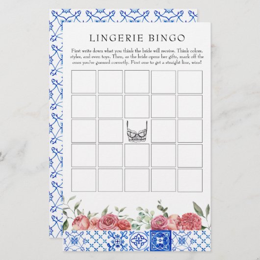 フローラ地中海のピンクゲームランジェリービンゴ 便箋 (正面/裏面)