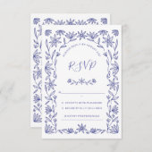 フローラ地中海のブルーホワイトウェディングRSVPカード 出欠カード (正面/裏面)