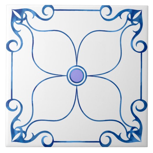 フローラ地中海の対称(薄紫) タイル (正面)